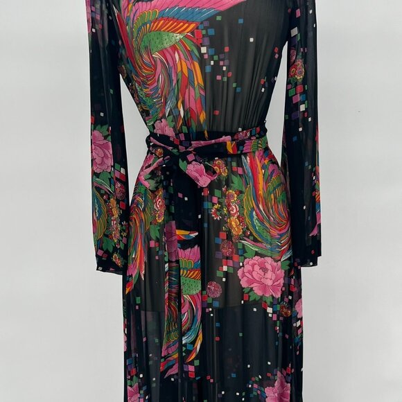 VINTAGE Malcolm Starr Black and Floral Rayon Sheer Dress - Picture 2 of 3